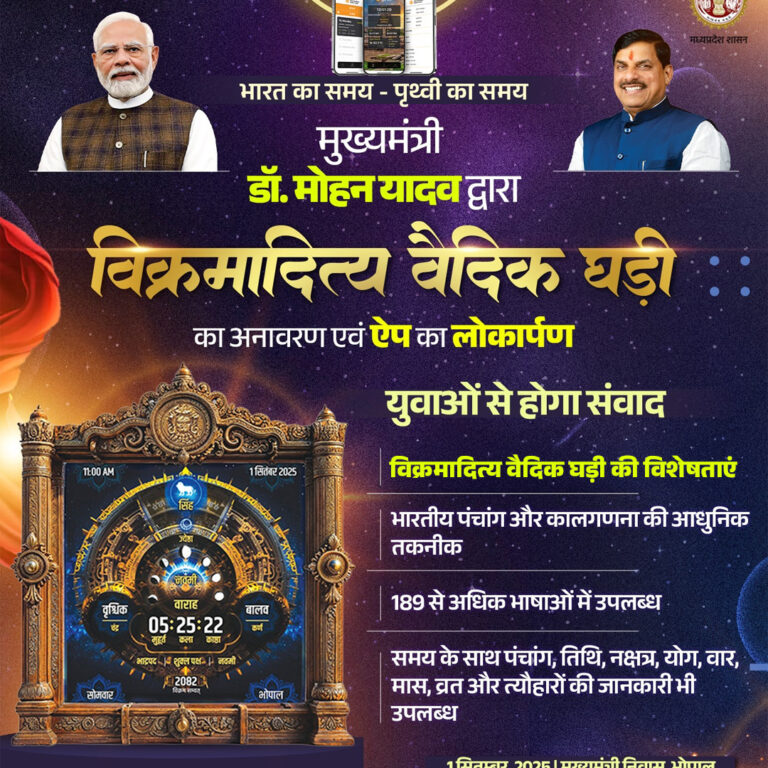 मुख्यमंत्री डॉ. मोहन यादव आज करेंगे विक्रमादित्य वैदिक घड़ी का अनावरण और ऐप का लोकार्पण